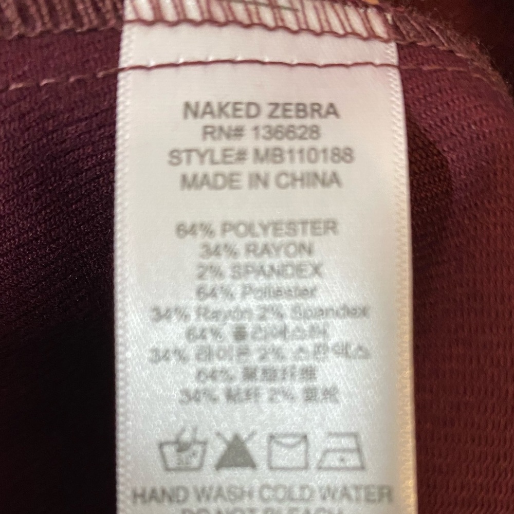 Naked Zebra Wine Color Cold Shoulder Top Size Large - Picture 4 of 4